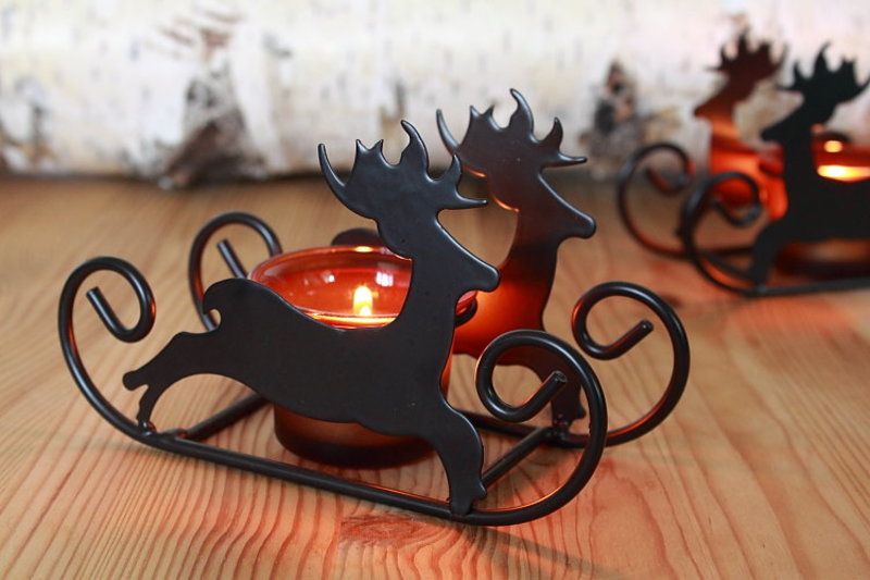 2er Set Weihnachtsdekoration | Teelichter | Weihnachtsdekoration Kerzen Dekoration | Dekowelt Barbaras | Teelichthalter Rentier Kerzenhalter